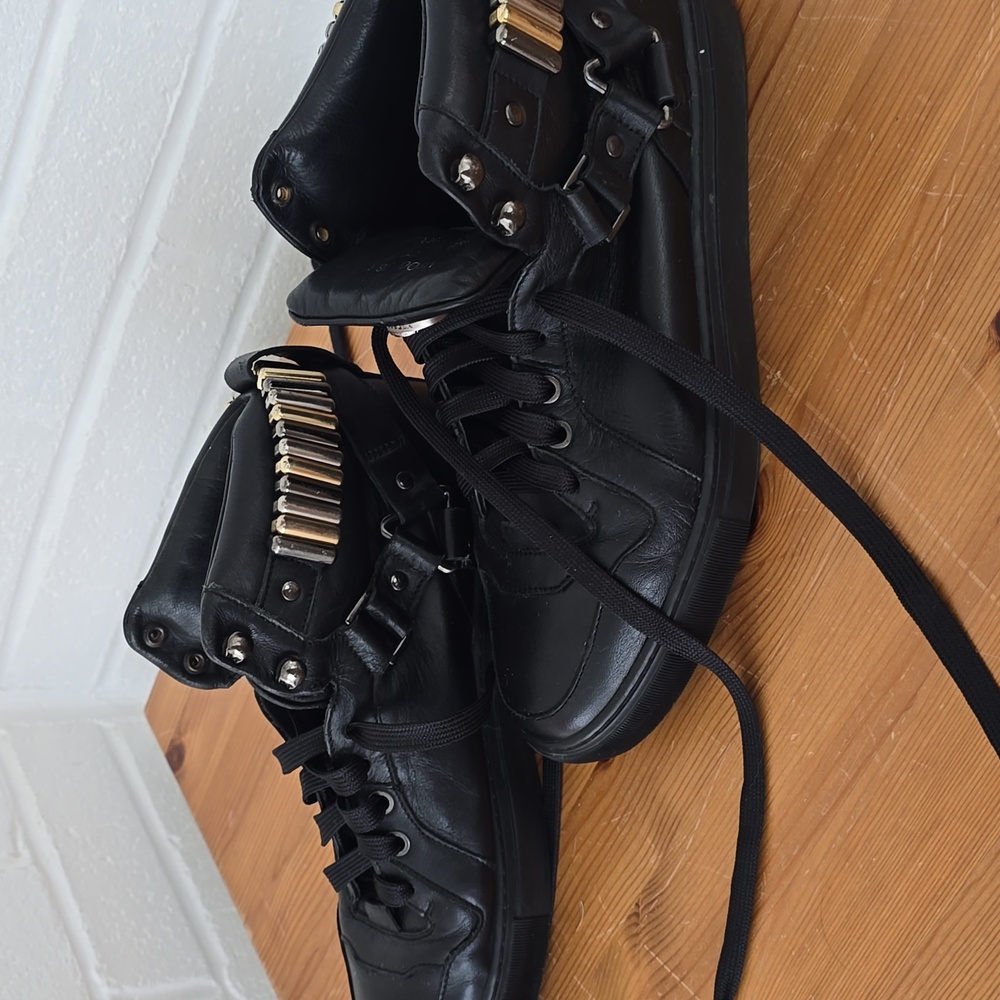Versace Collection Black Leather Medallion High Top Sneakers Size 41 - Picture 7 of 13